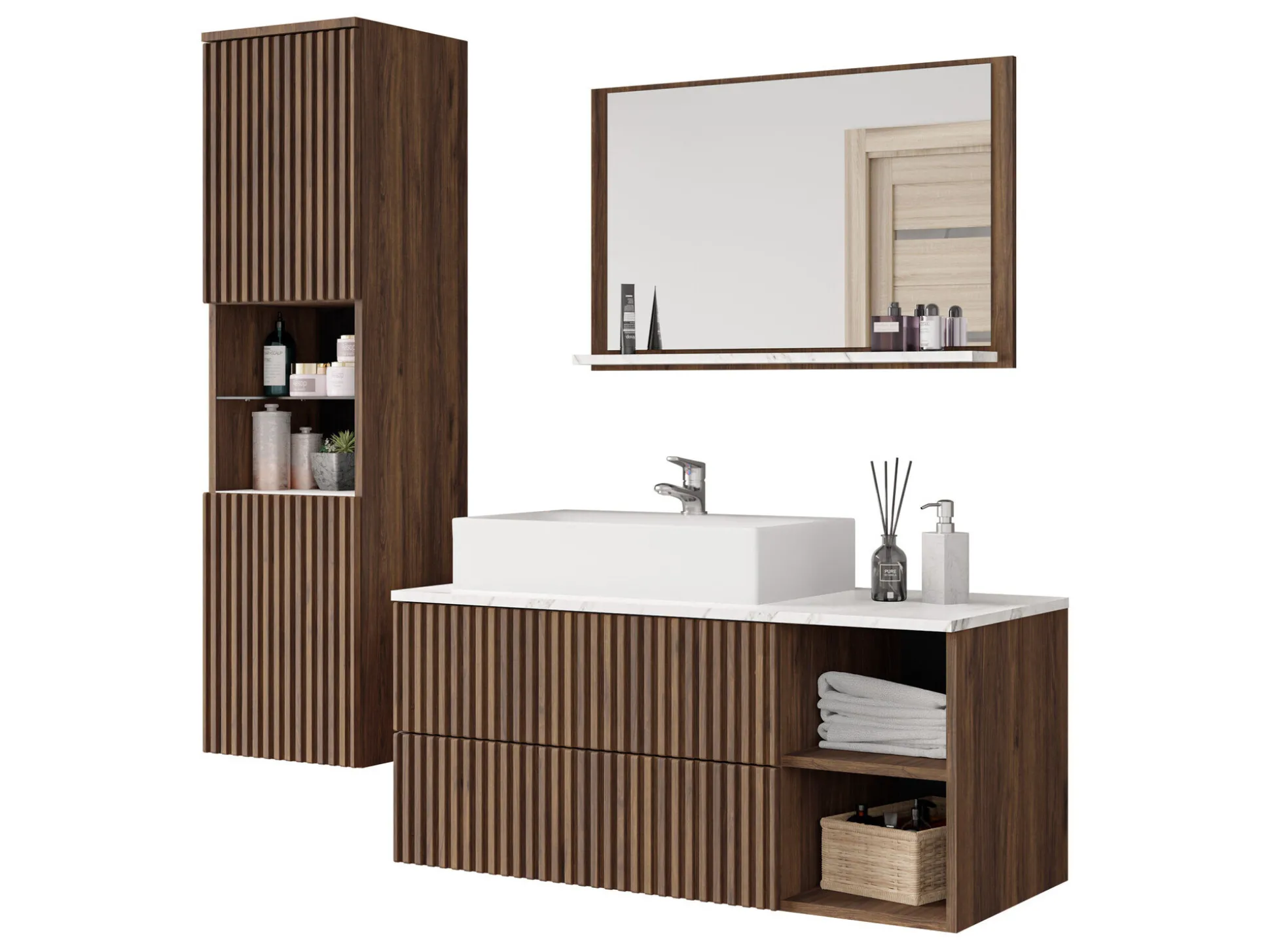 Badeværelsessæt Nauta I (Valnød + Hvid marmor)