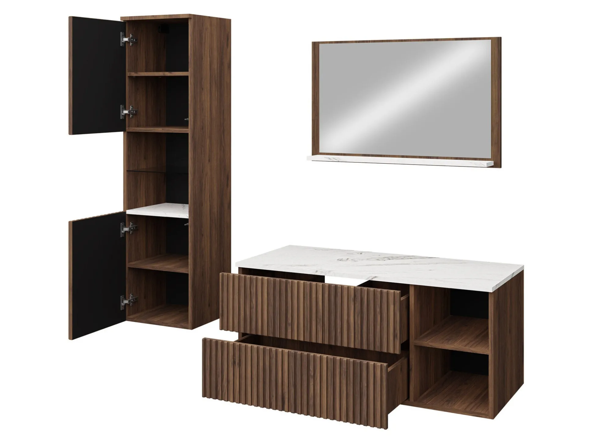 Badeværelsessæt Nauta I (Valnød + Hvid marmor)