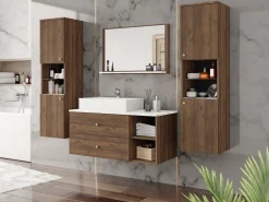 Badeværelsessæt Salus III (Valnød + Hvid marmor)