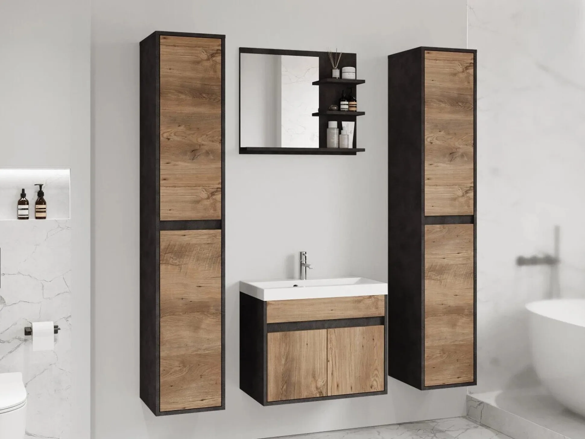 Badeværelsessæt Sarasota 169 (Matera grå + Kastanje)