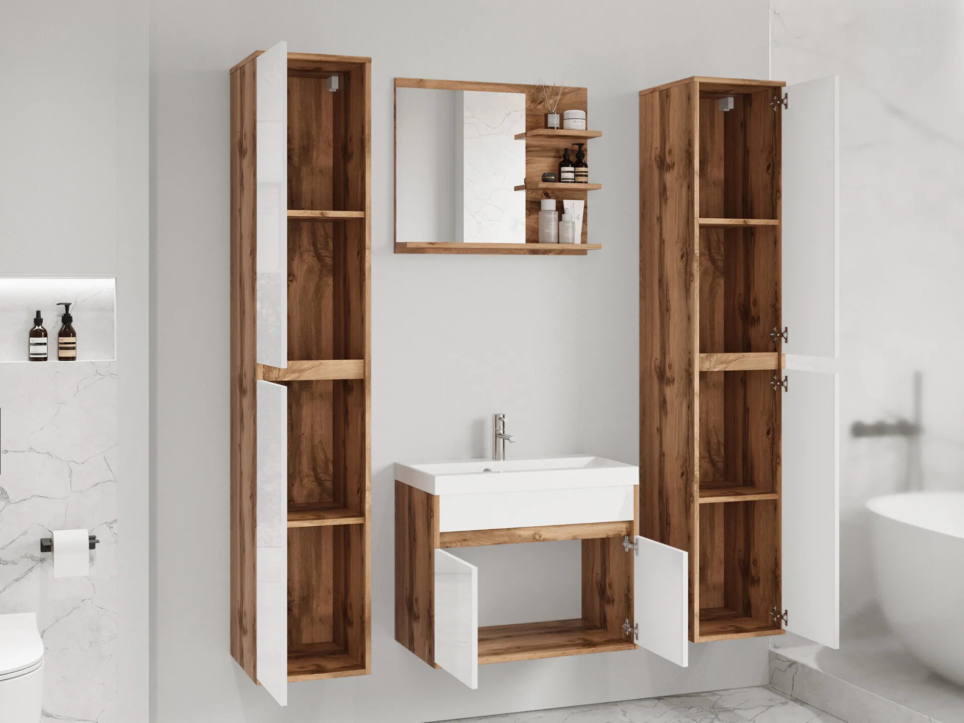 Badeværelsessæt Sarasota 169 (Matera grå + Kastanje)