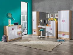 Børneværelsessæt Balvire 114 (Lys eg + Hvid + Lyserød)