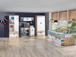 Børneværelsessæt Balvire 116 (Lys eg + Hvid + Turkis)