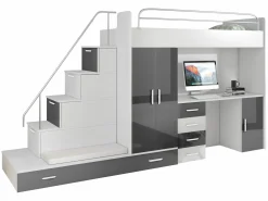 Børneværelsessæt Campus I (Hvid + Glansfuld hvid + Gloss grå)