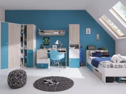 Børneværelsessæt Camteso 114 (Hvid + Egetræ + Turkis)