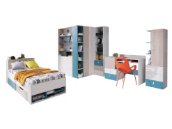 Børneværelsessæt Camteso 115 (Hvid + Egetræ + Turkis)