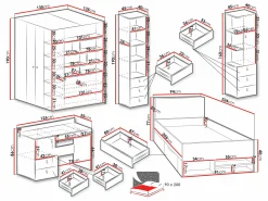 Børneværelsessæt Camteso 115 (Hvid + Egetræ + Turkis)