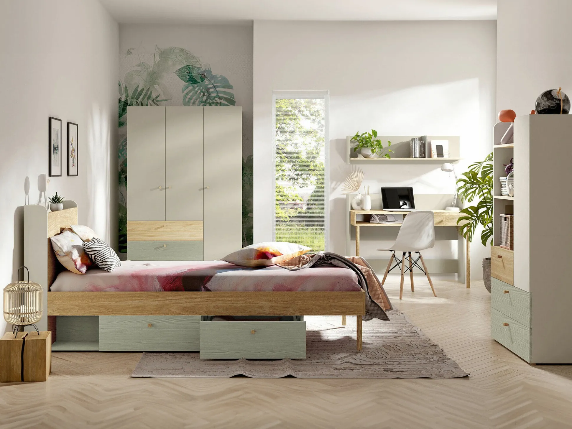 Børneværelsessæt Domcali 116 (Grå + Egetræ)