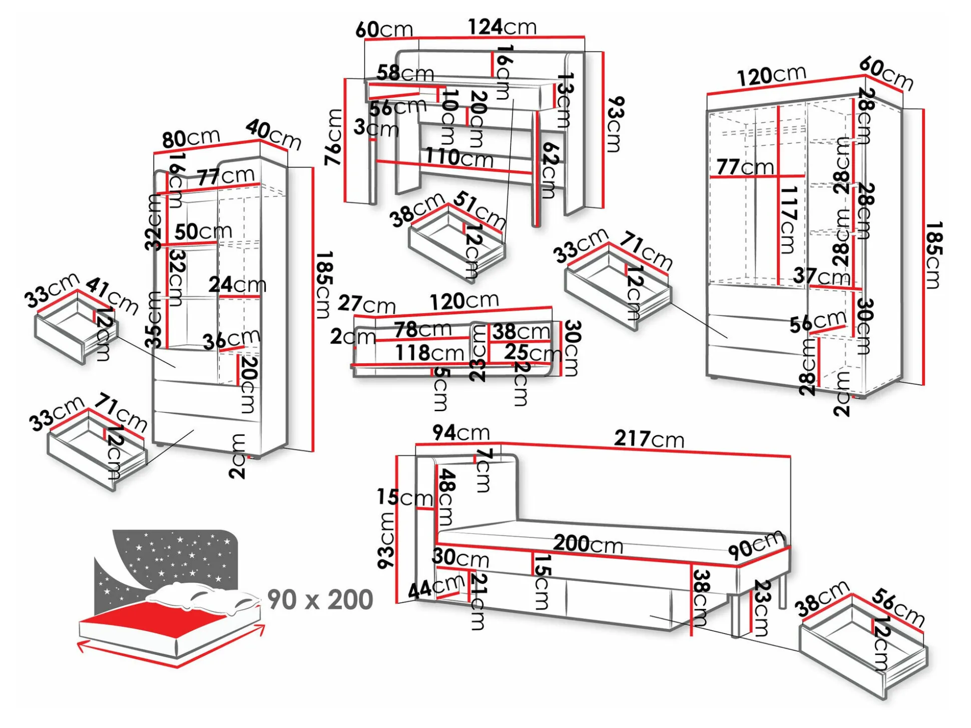 Børneværelsessæt Domcali 116 (Grå + Egetræ)