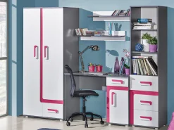 Børneværelsessæt Levtala 116 (Antracit + Hvid + Lyserød)