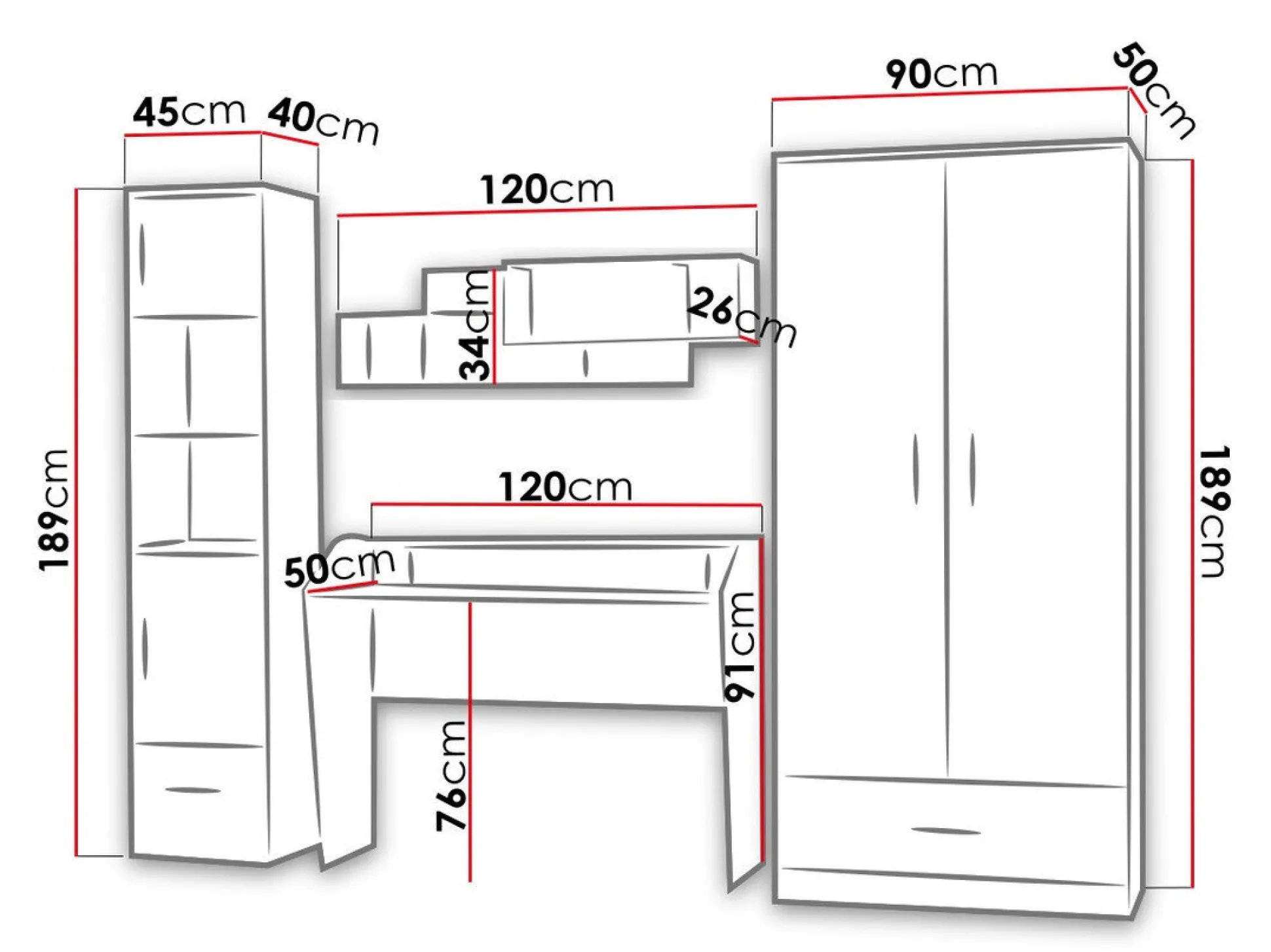 Børneværelsessæt Lorlare 118 (Hvid + Grå)
