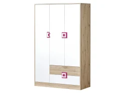 Garderobeskab Balvire 104 (Lys eg + Hvid + Lyserød)