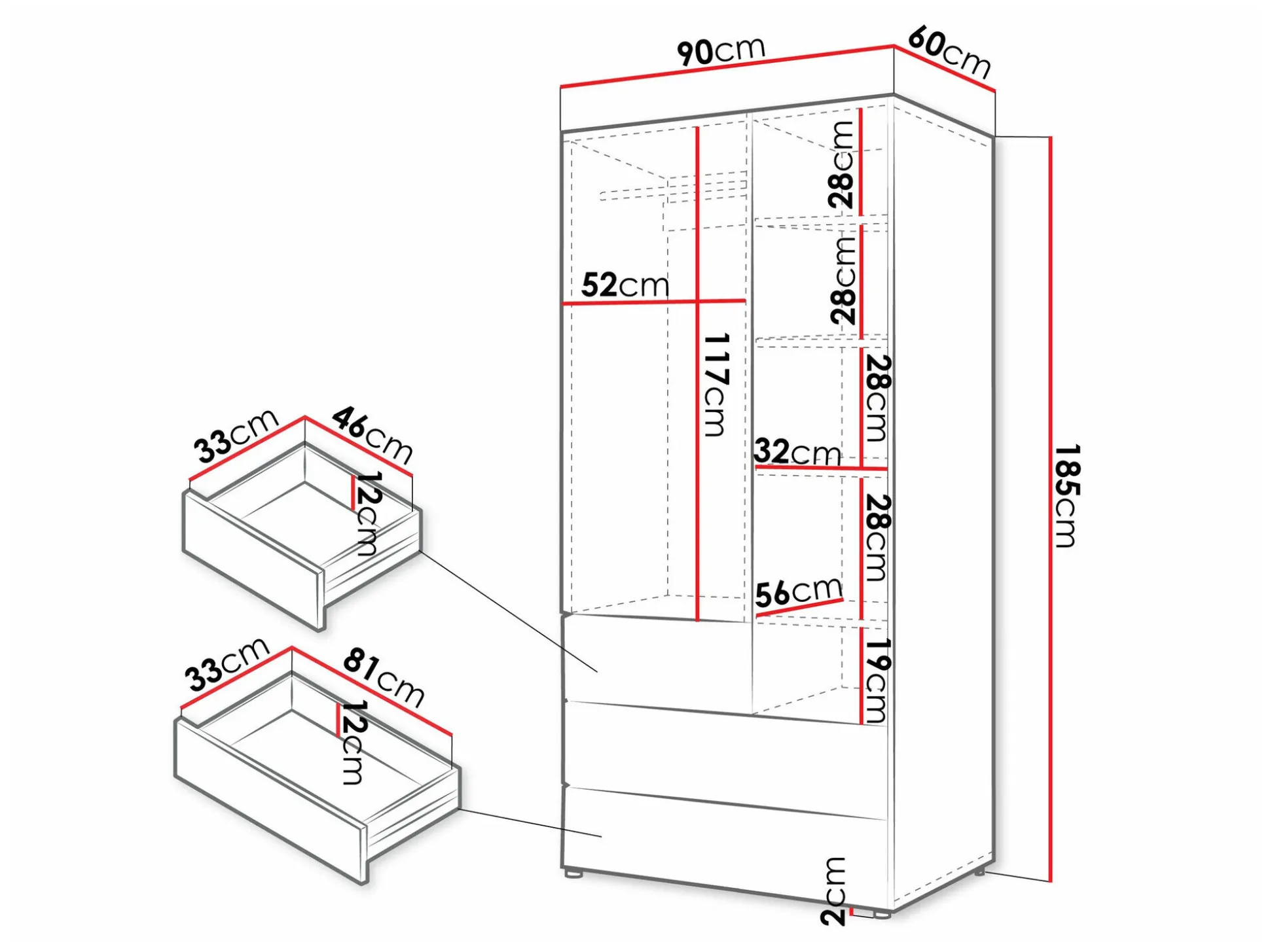 Garderobeskab Domcali 101 (Grå + Egetræ)