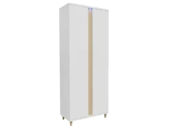 Garderobeskab Florem (Hvid + Glansfuld hvid + Lyst træ)