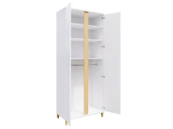 Garderobeskab Florem (Hvid + Glansfuld hvid + Lyst træ)