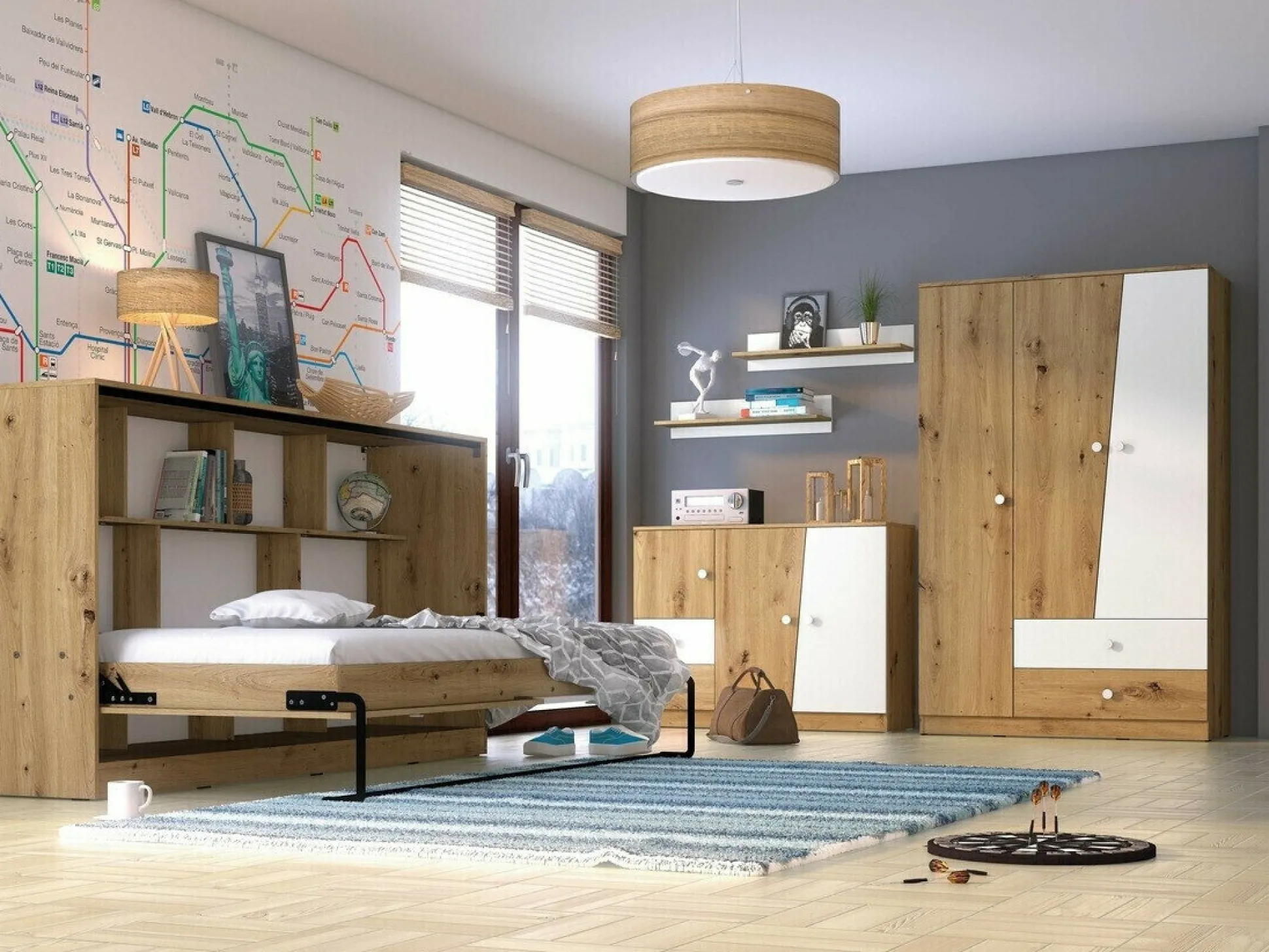 Garderobeskab Mirelbu 102 (Artisan eg + Hvid + Sort)