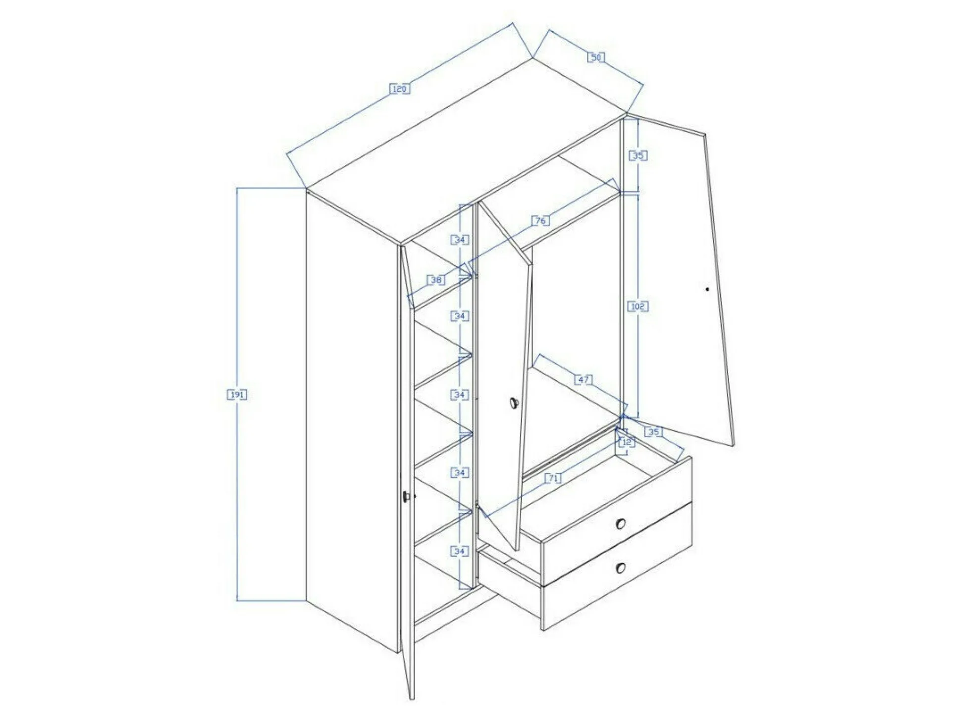 Garderobeskab Mirelbu 102 (Artisan eg + Hvid + Sort)