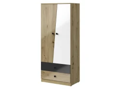 Garderobeskab Mirelbu 100 (Artisan eg + Glansfuld hvid + Blank sort)