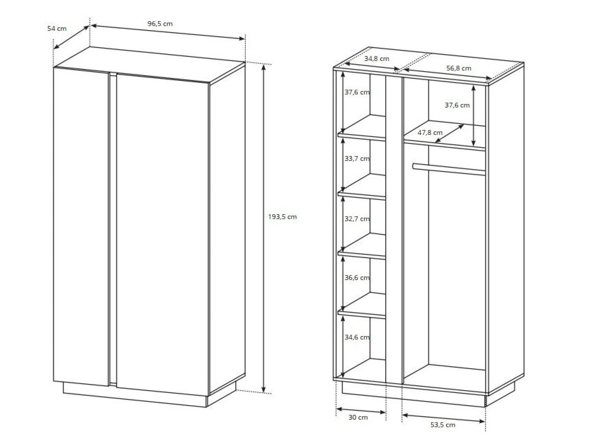 Garderobeskab Novbela 100 (Hvid + Glansfuld hvid + Grandson eg)