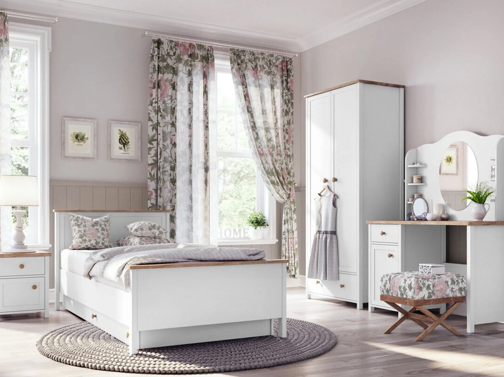 Garderobeskab Romelbo 145 (Hvid + Egetræ)