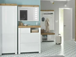 Garderobeskab Sonsoru 117 (Hvid + Glansfuld hvid + Wotan eg)