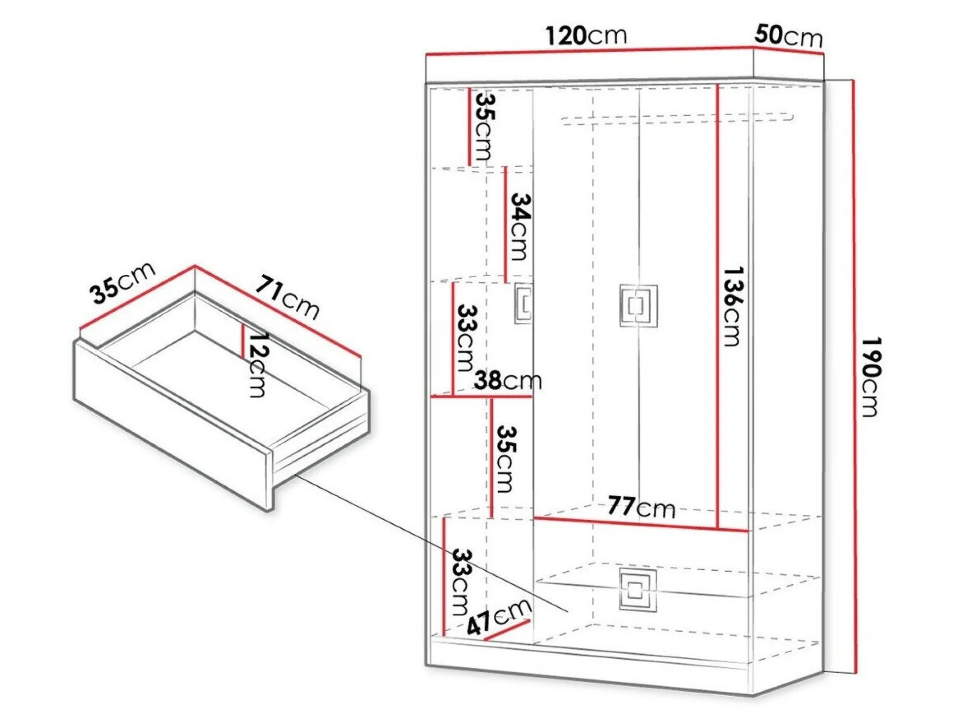 Garderobeskab Tolfere 103 (Lys eg + Hvid)