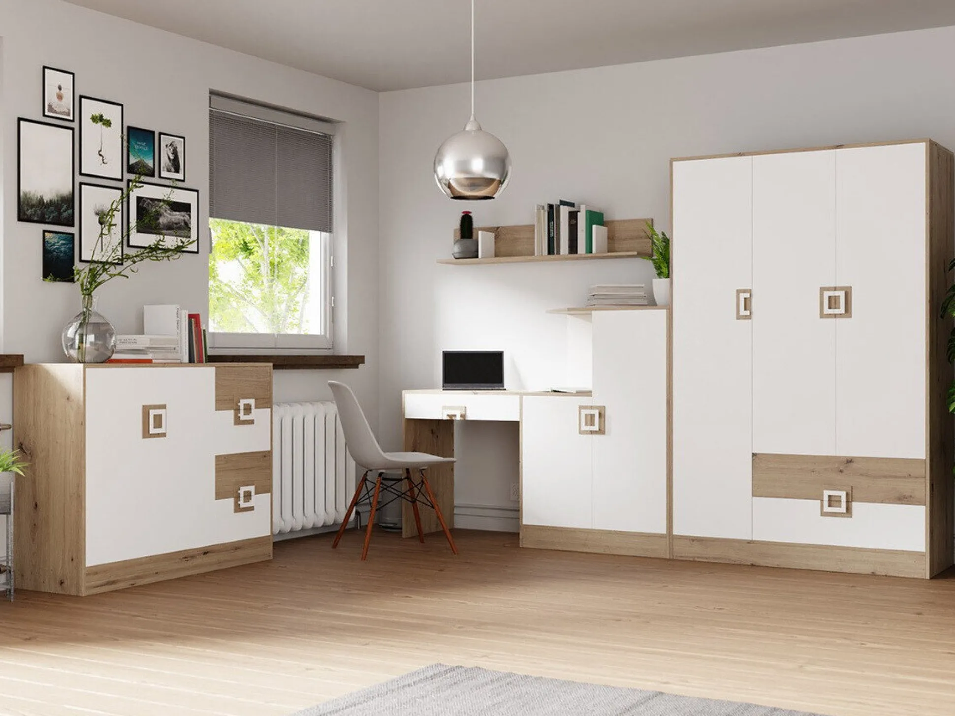 Garderobeskab Tolfere 103 (Lys eg + Hvid)