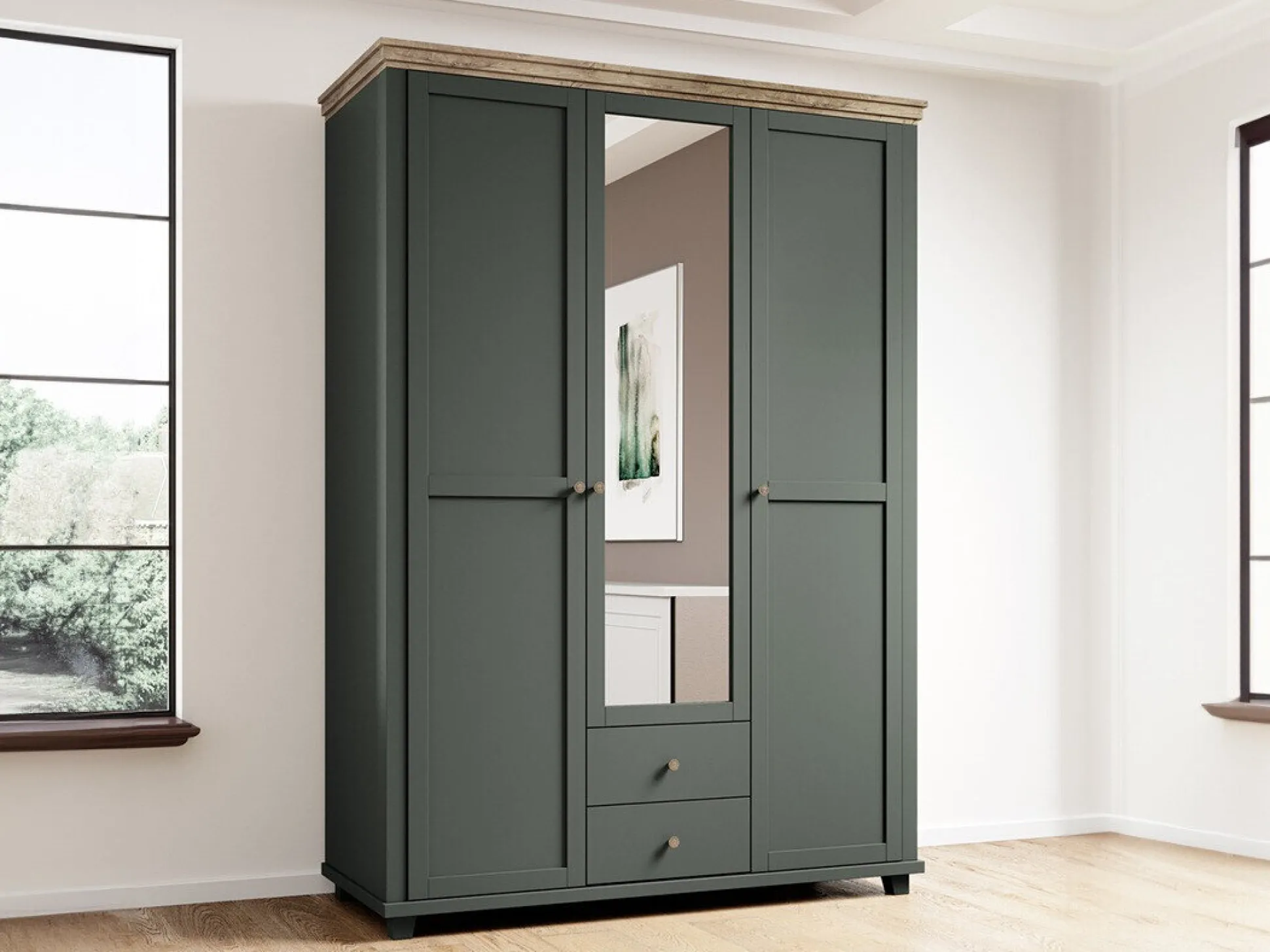 Garderobeskab Tolnue 114 (Mørkegrøn + Lefkas eg)