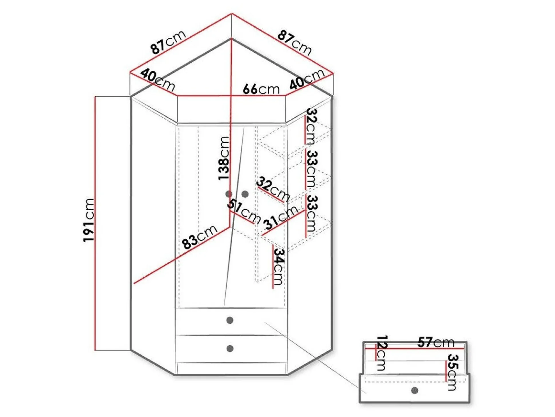 Hjørnegarderob Almira 101 (Artisan eg + Hvid)