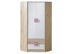 Hjørnegarderob Balvire 103 (Lys eg + Hvid + Lyserød)