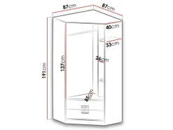 Hjørnegarderob Balvire 103 (Lys eg + Hvid + Lyserød)