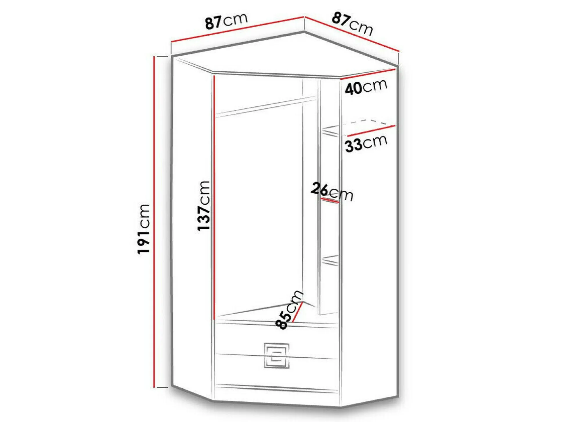 Hjørnegarderob Balvire 103 (Lys eg + Hvid + Lyserød)