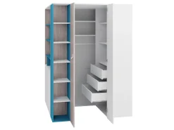 Hjørnegarderob Camteso 113 (Hvid + Egetræ + Turkis)