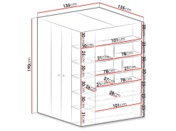 Hjørnegarderob Camteso 113 (Hvid + Egetræ + Turkis)