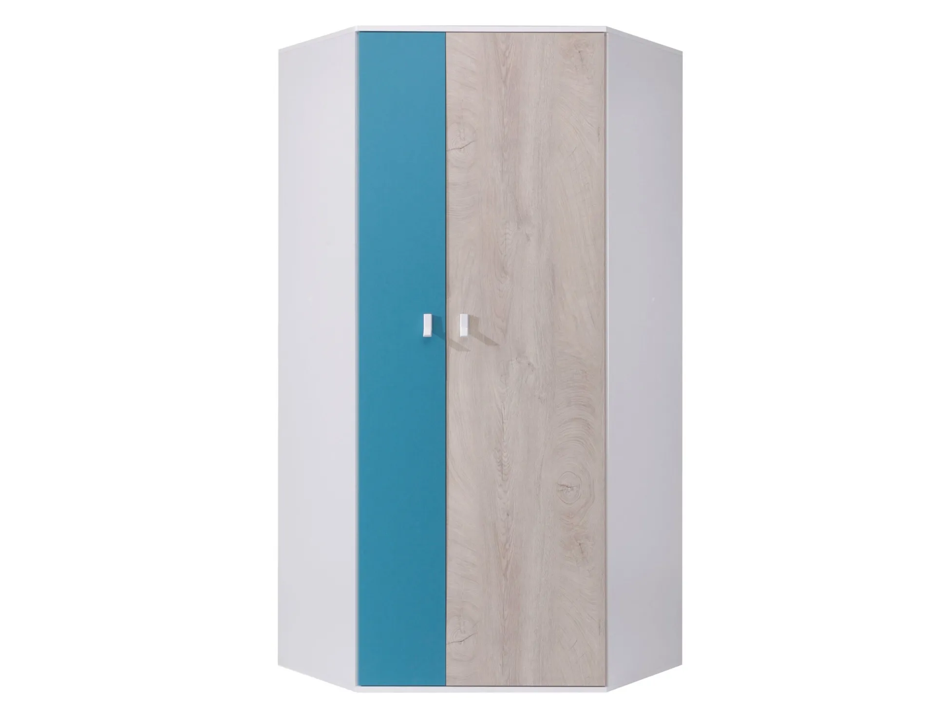 Hjørnegarderob Camteso 100 (Hvid + Egetræ + Turkis)