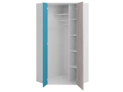 Hjørnegarderob Camteso 100 (Hvid + Egetræ + Turkis)