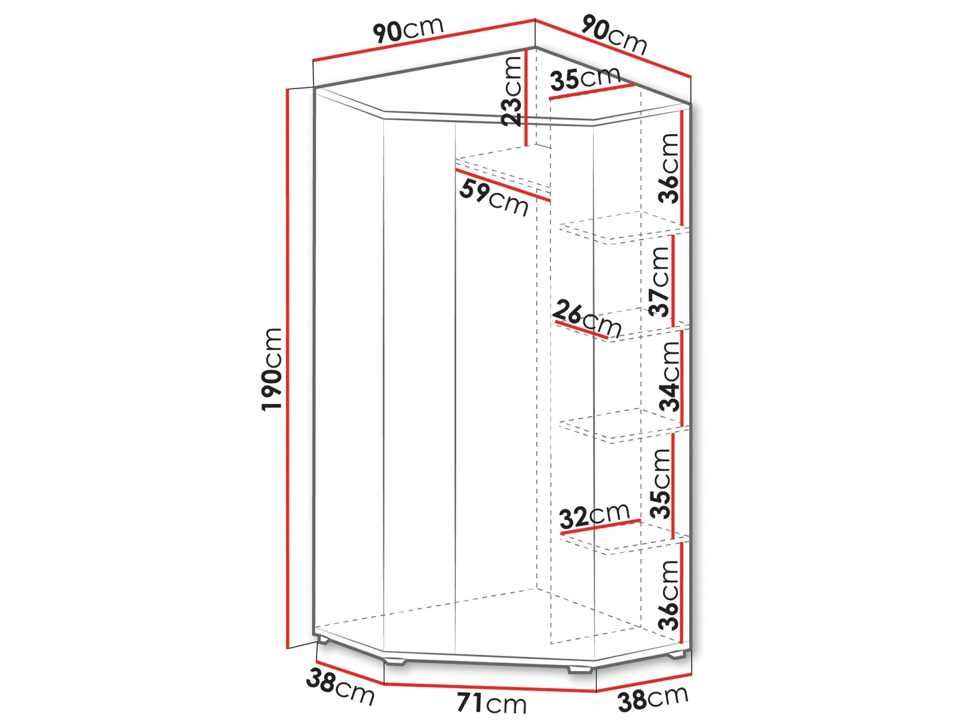 Hjørnegarderob Camteso 100 (Hvid + Egetræ + Turkis)