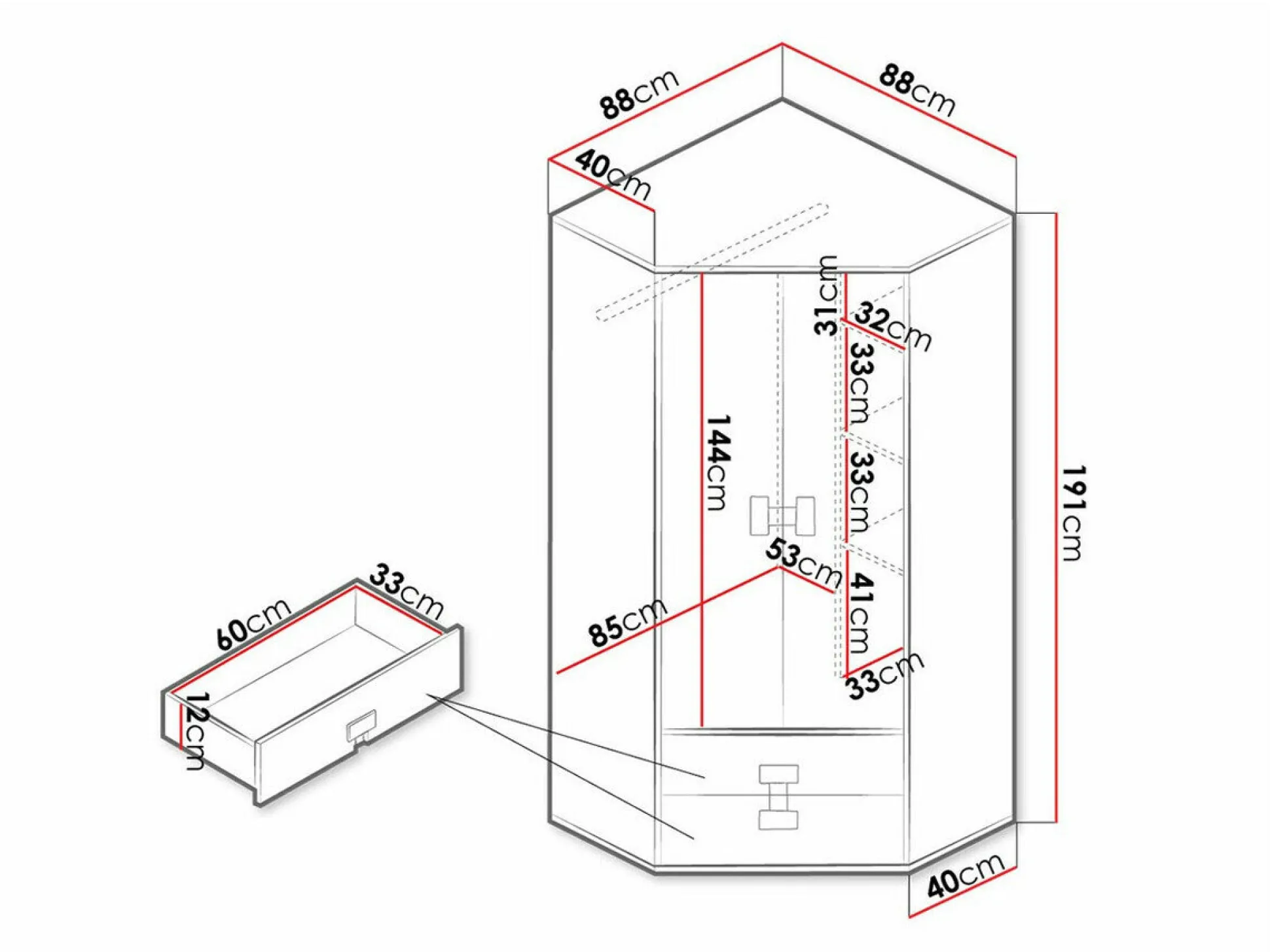 Hjørnegarderob Florevi 114 (Mat hvid + Artisan eg)