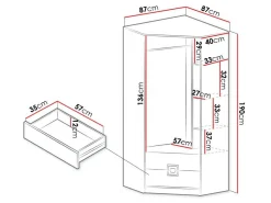 Hjørnegarderob Tolfere 102 (Lys eg + Hvid)