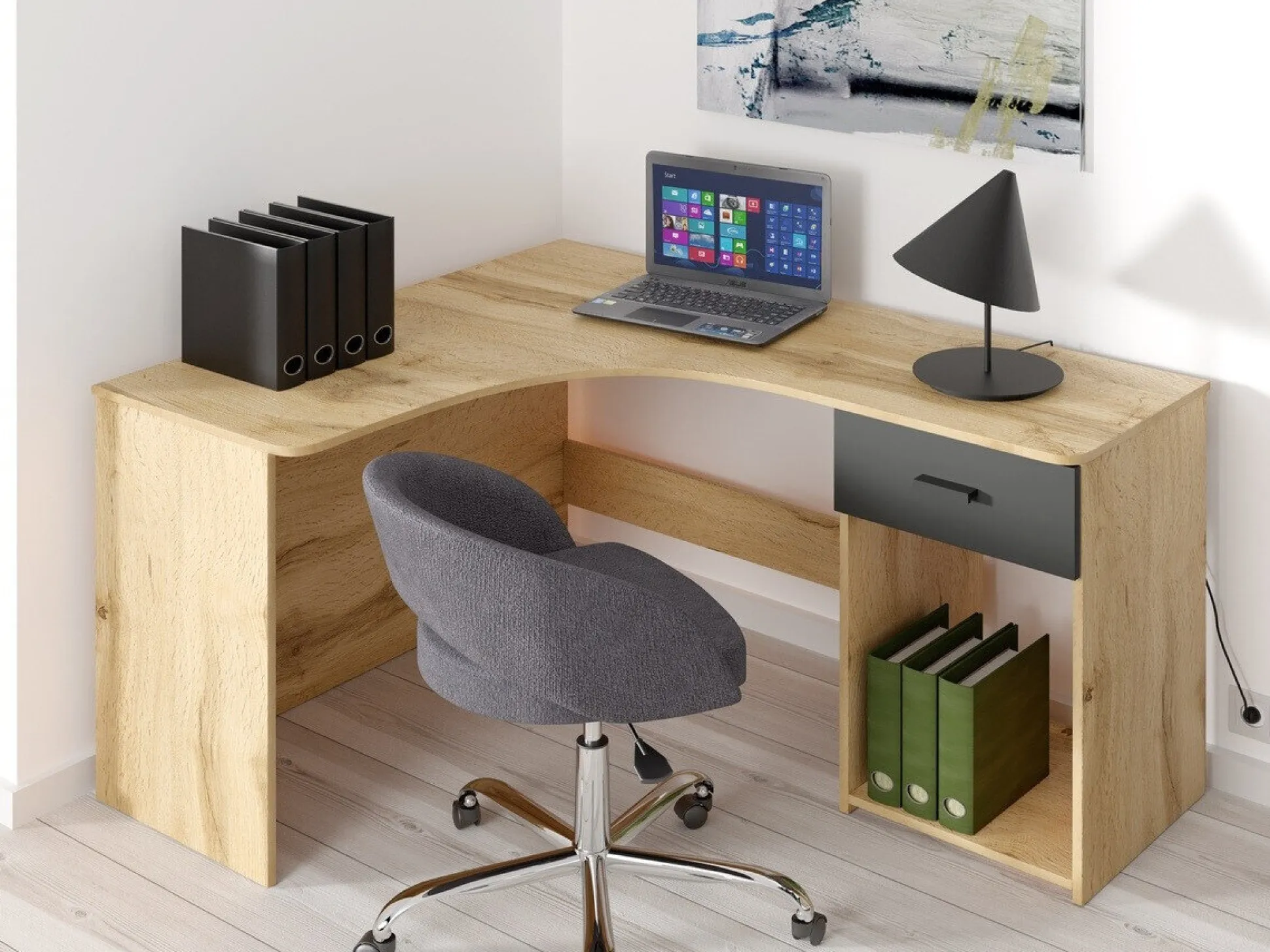 Hjørneskrivebord Austin 303 (Wotan eg + Sort)