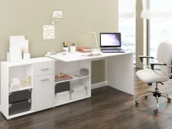 Hjørneskrivebord Gilroy 113 (Hvid + Glansfuld hvid)