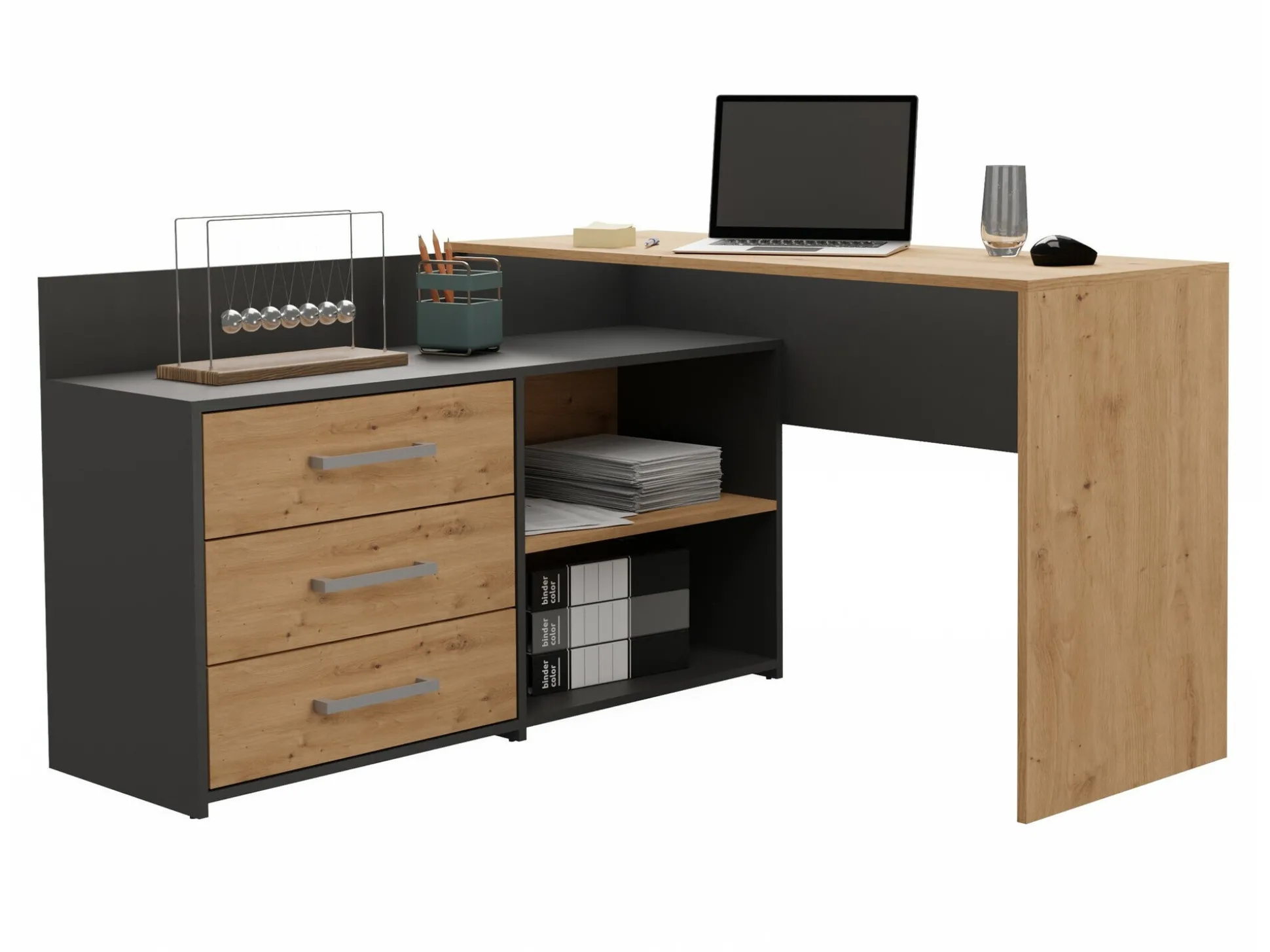 Hjørneskrivebord Mandeville 131 (Antracit + Artisan eg)