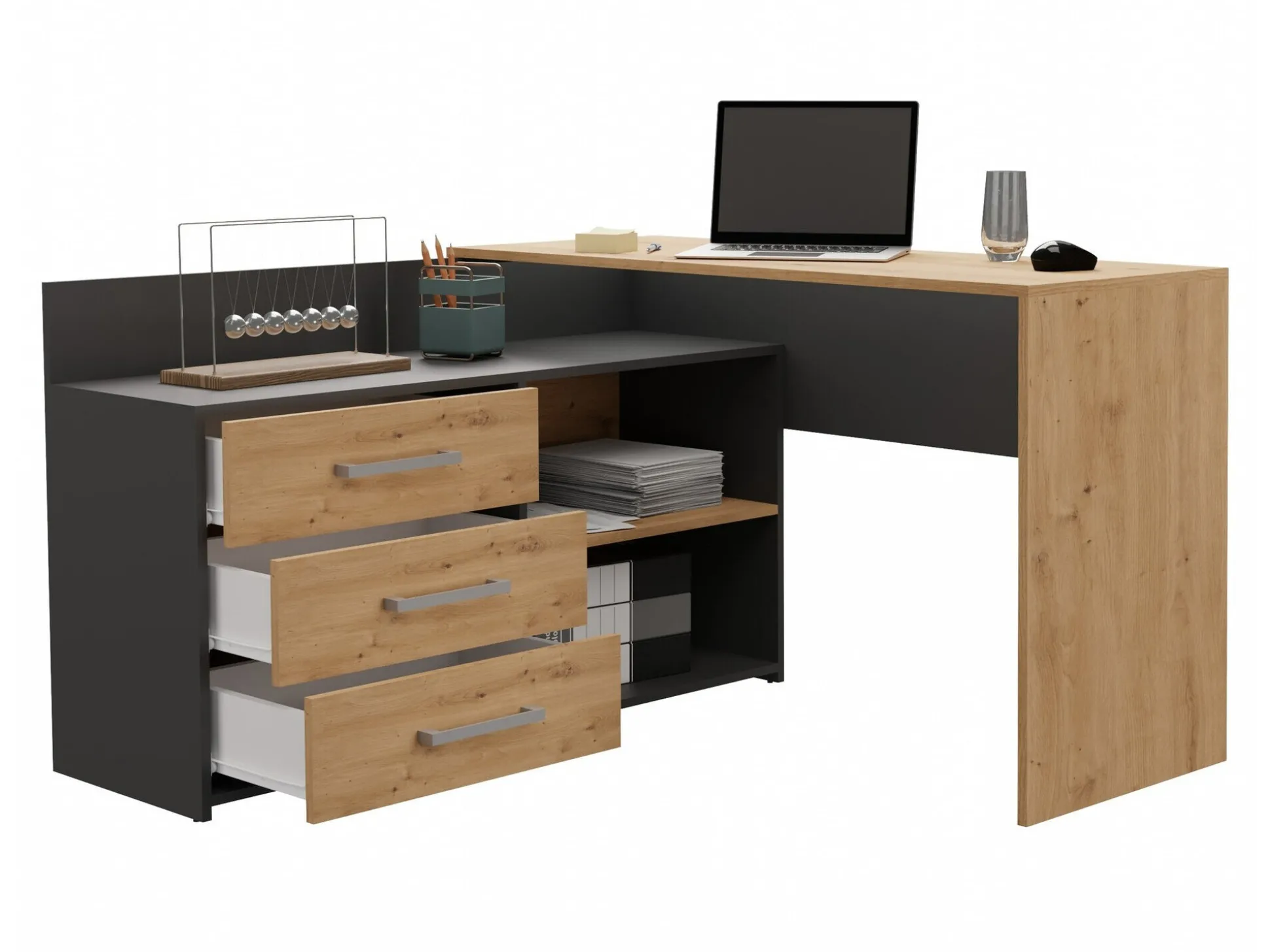 Hjørneskrivebord Mandeville 131 (Antracit + Artisan eg)