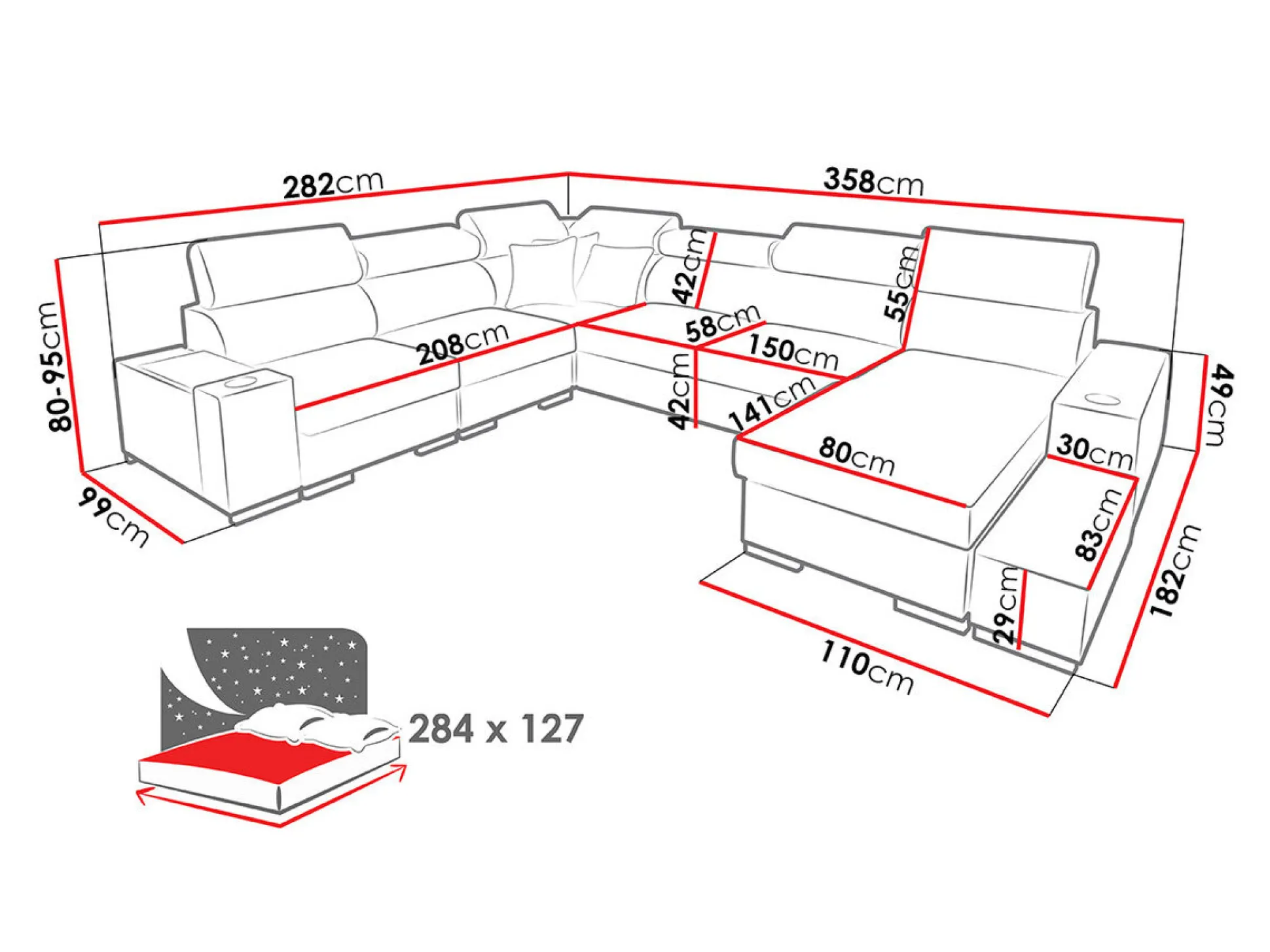 Hjørnesofa Pearland 105 (Ekj 01 + Sawana 96 + Evo 32)