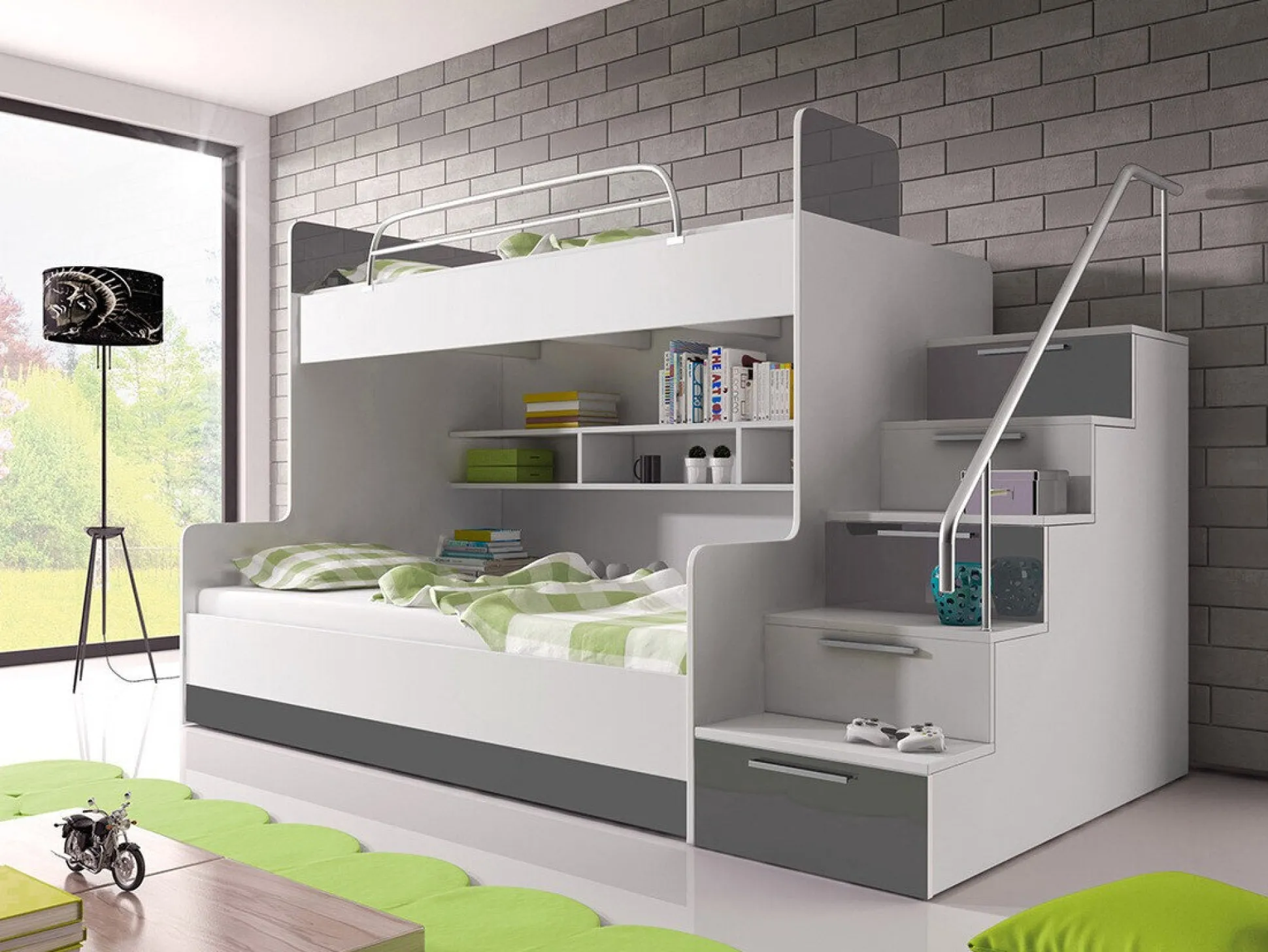 Køjeseng Campus (Hvid + Glansfuld hvid + Gloss grå)