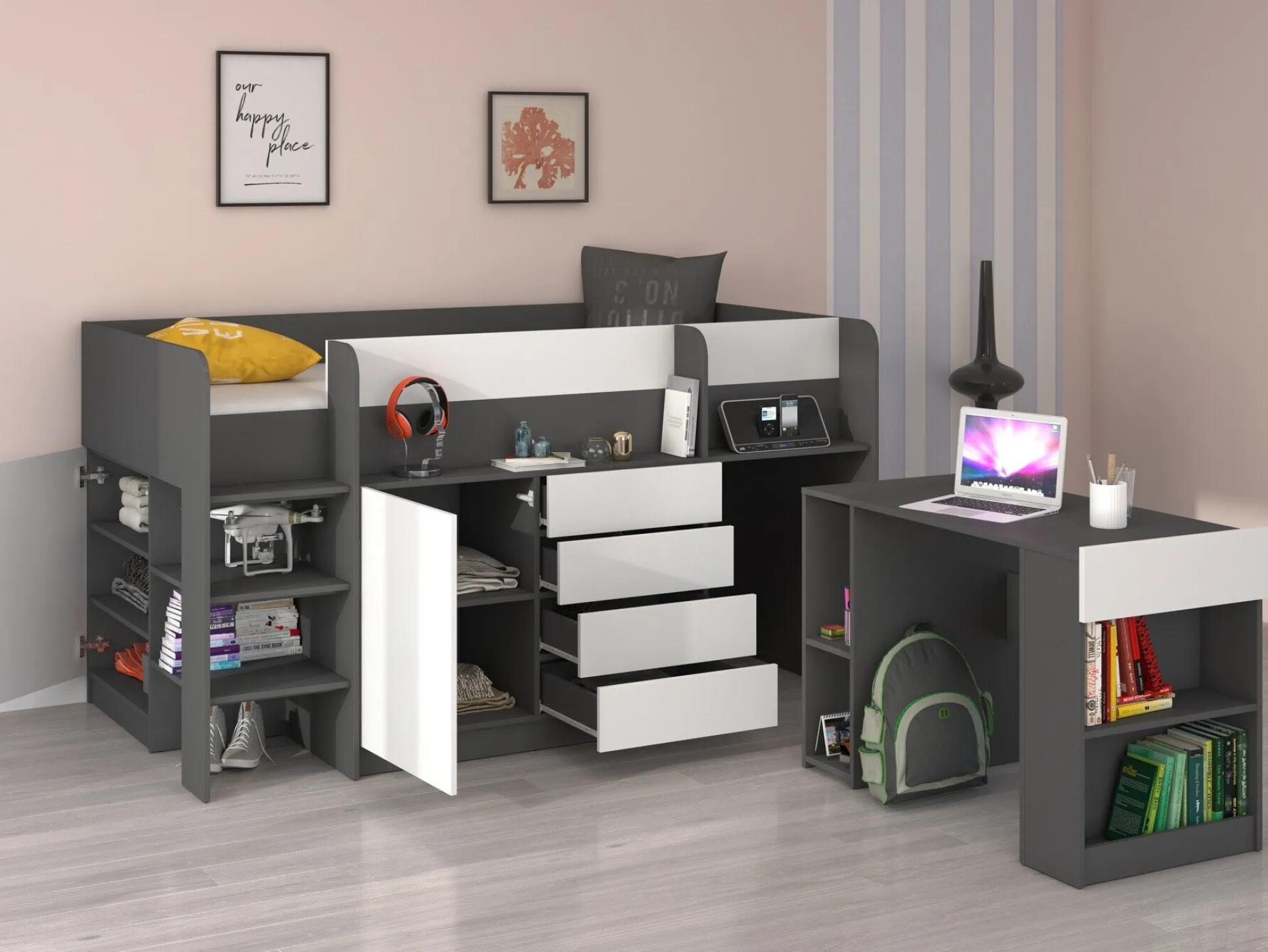 Køjeseng Gilroy 116 (Grafit + Hvid)