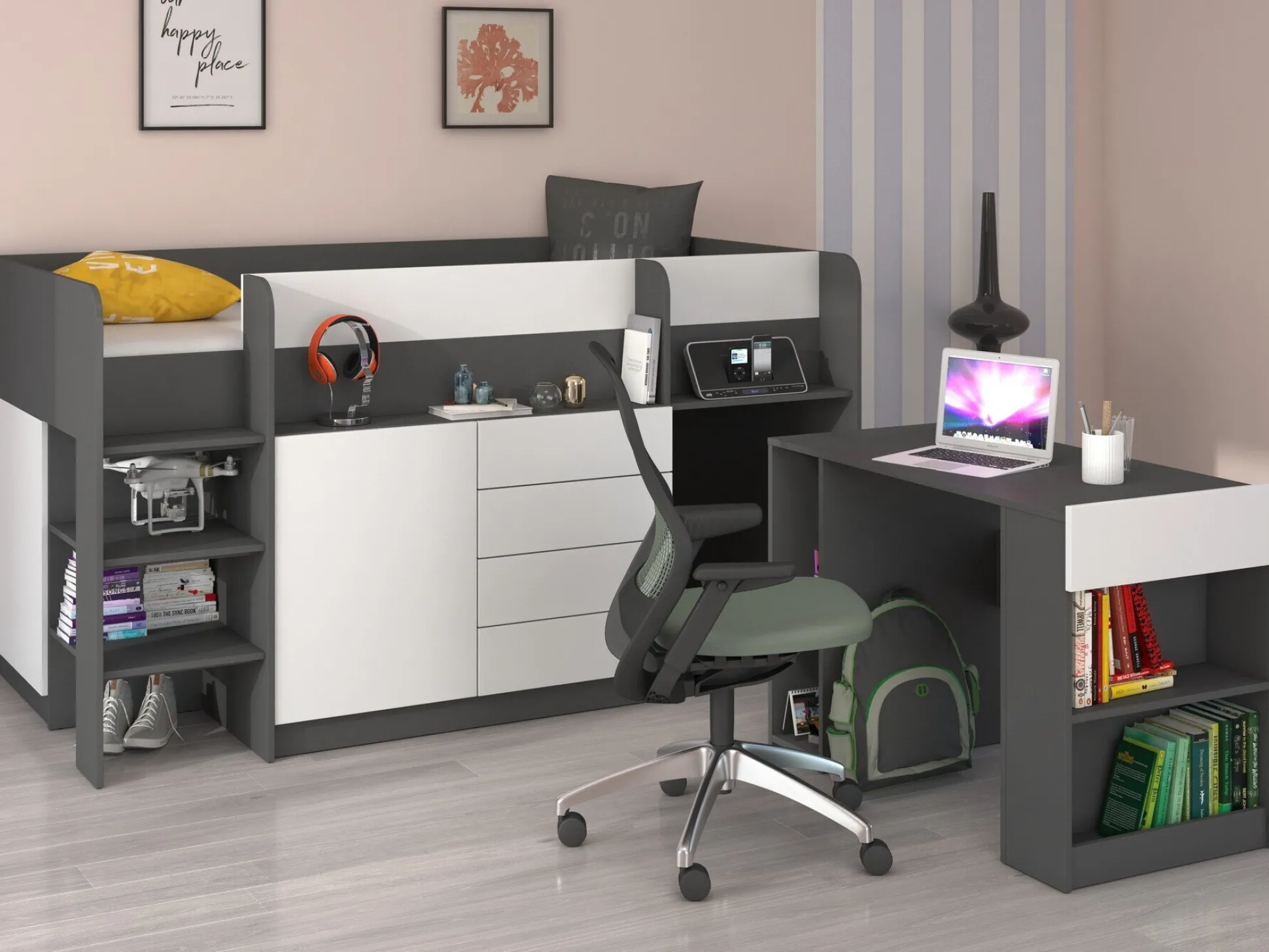 Køjeseng Gilroy 116 (Grafit + Hvid)