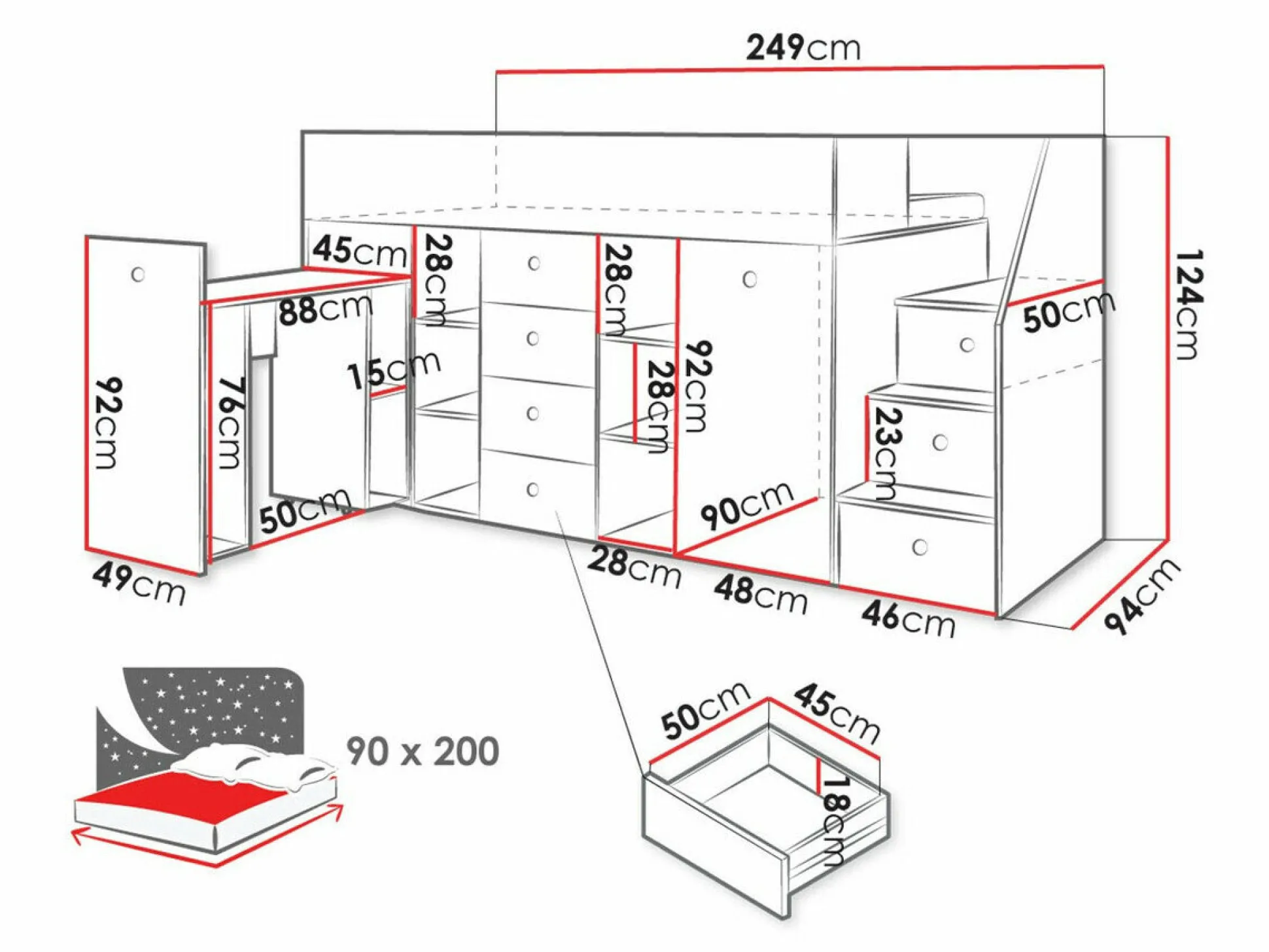 Køjeseng Hartford 361 (Artisan eg + Hvid)