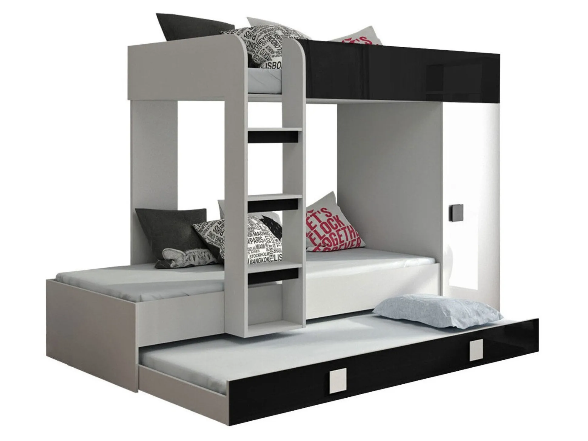 Køjeseng Hartford 191 (Hvid + Blank sort + Glansfuld hvid)