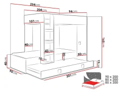 Køjeseng Hartford 191 (Hvid + Blank sort + Glansfuld hvid)